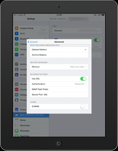 iPad example settings image