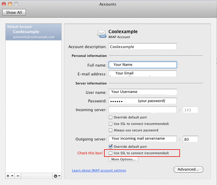 Outlook Email settings image