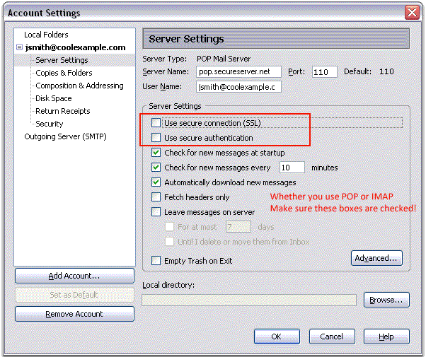 Thunderbird Email settings image