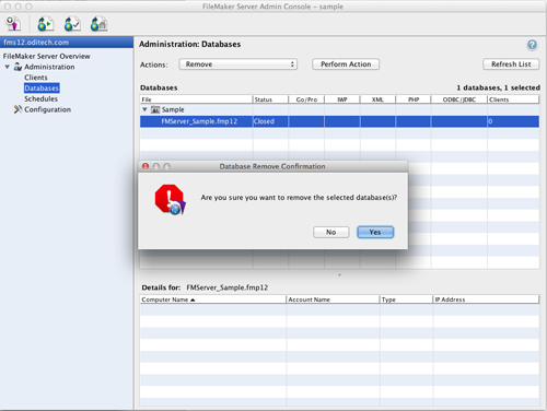 FileMaker Admin Remove